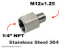 1/4 inch NPT Female to M12x1.25 Male Stainless Sensor Adaptor Fittings Conversion