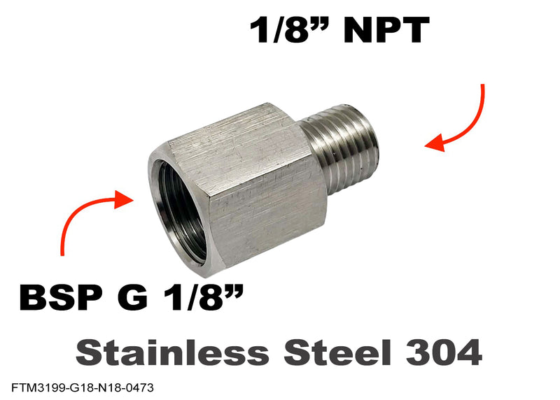 BSP G 1/8 inch Female to 1/8 inch NPT Male Stainless Sensor Adaptor Fittings Conversion