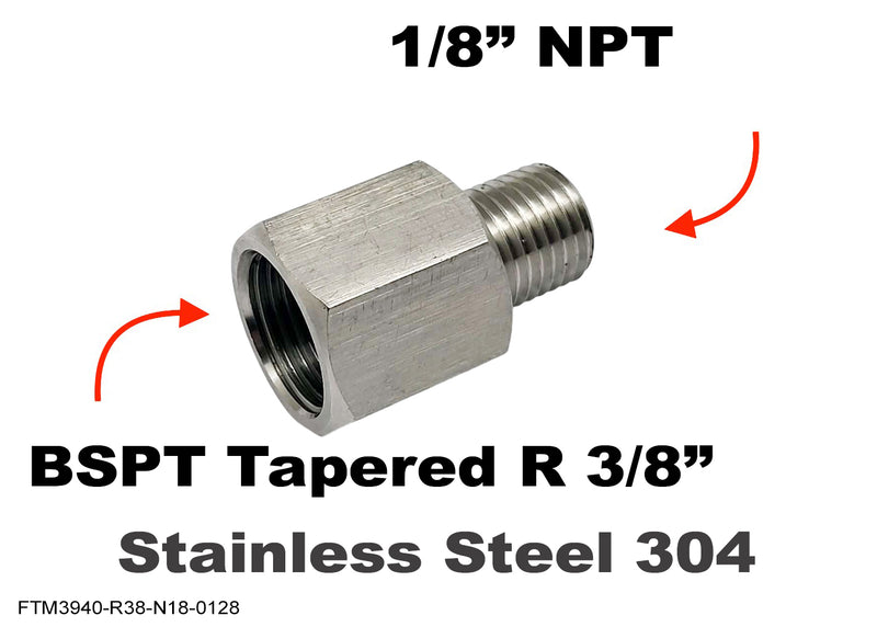BSPT Tapered R 3/8 inch Female to 1/8 inch NPT Male Stainless Sensor Adaptor Fittings