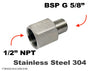 1/2 inch NPT Female to BSP G 5/8 inch Male Stainless Sensor Adaptor Fittings Conversion