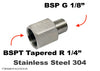 BSPT Tapered R 1/4 inch Female to BSP G 1/8 inch Male Stainless Sensor Adaptor Fittings