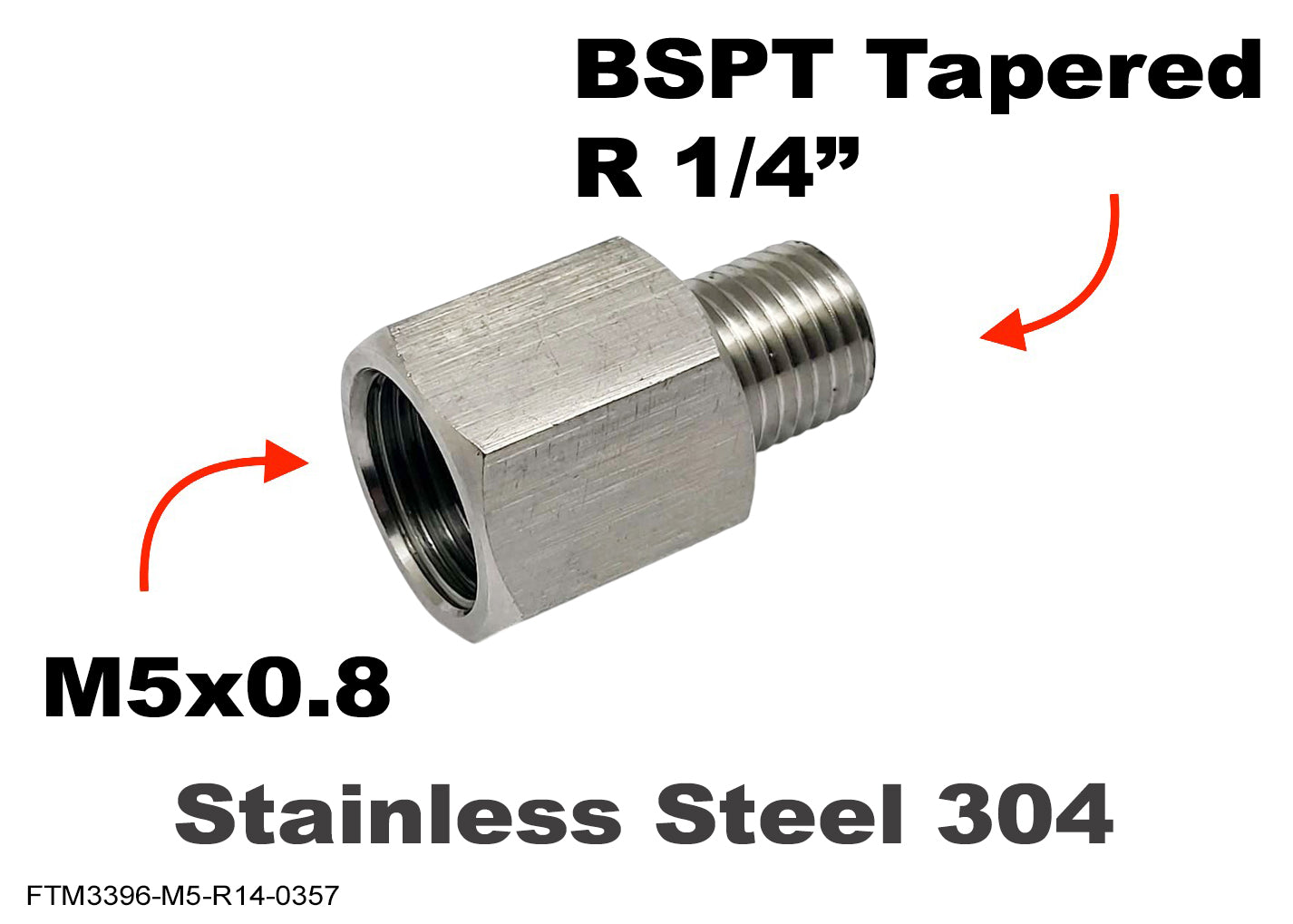 M5x0.8 Female to BSPT Tapered R 1/4 inch Male Stainless Sensor Adaptor Fittings