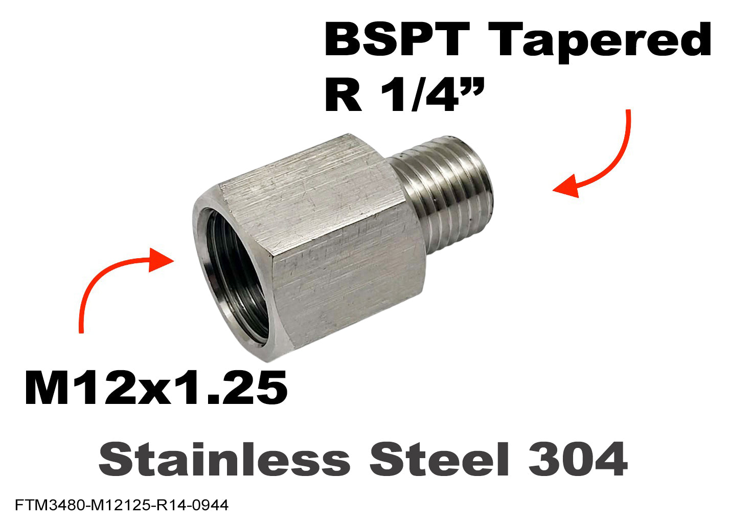 M12x1.25 Female to BSPT Tapered R 1/4 inch Male Stainless Sensor Adaptor Fittings