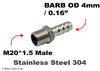 M20*1.5 MALE to BARB OD 4mm / 0.16 inch  Stainless Tail Adaptor Hose