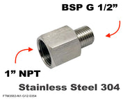 1 inch NPT Female to BSP G 1/2 inch Male Stainless Sensor Adaptor Fittings Conversion
