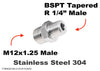 M12x1.25 Male to BSPT Tapered R 1/4 inch Stainless Sensor Adaptor Fitting Conversion
