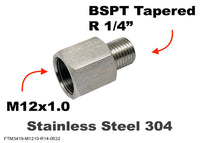 M12x1.0 Female to BSPT Tapered R 1/4 inch Male Stainless Sensor Adaptor Fittings