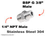 1/4 inch NPT Male to BSP G 3/8 inch Male Stainless Sensor Adaptor Fittings Conversion