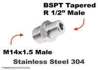 M14x1.5 to BSPT Tapered R 1/2 inch Male Stainless Sensor Adaptor Fittings Conversion