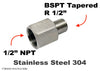 1/2 inch NPT Female to BSPT Tapered R 1/2 inch Male Stainless Sensor Adaptor Fittings
