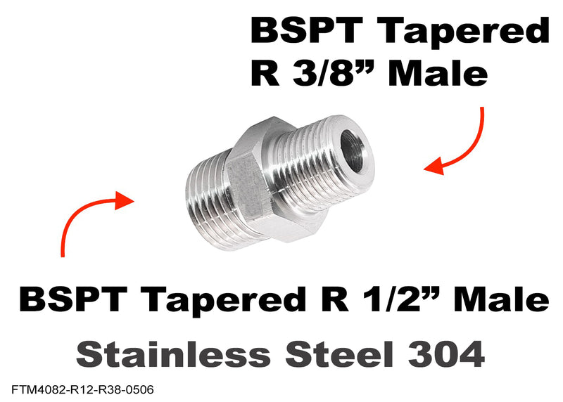 BSPT Tapered R 1/2 inch Male to R 3/8 inch Male Stainless Sensor Adaptor Fittings