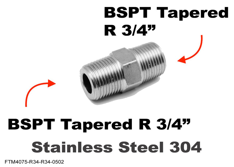 BSPT Tapered R 3/4 inch Male to R 3/4 inch Male Stainless Sensor Adaptor Fittings