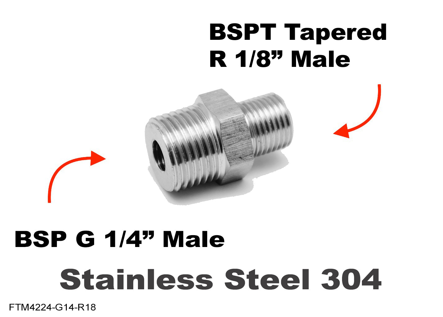 BSP G 1/4 inch Male to BSPT Tapered R 1/8 inch Male Stainless Sensor Adaptor Fittings