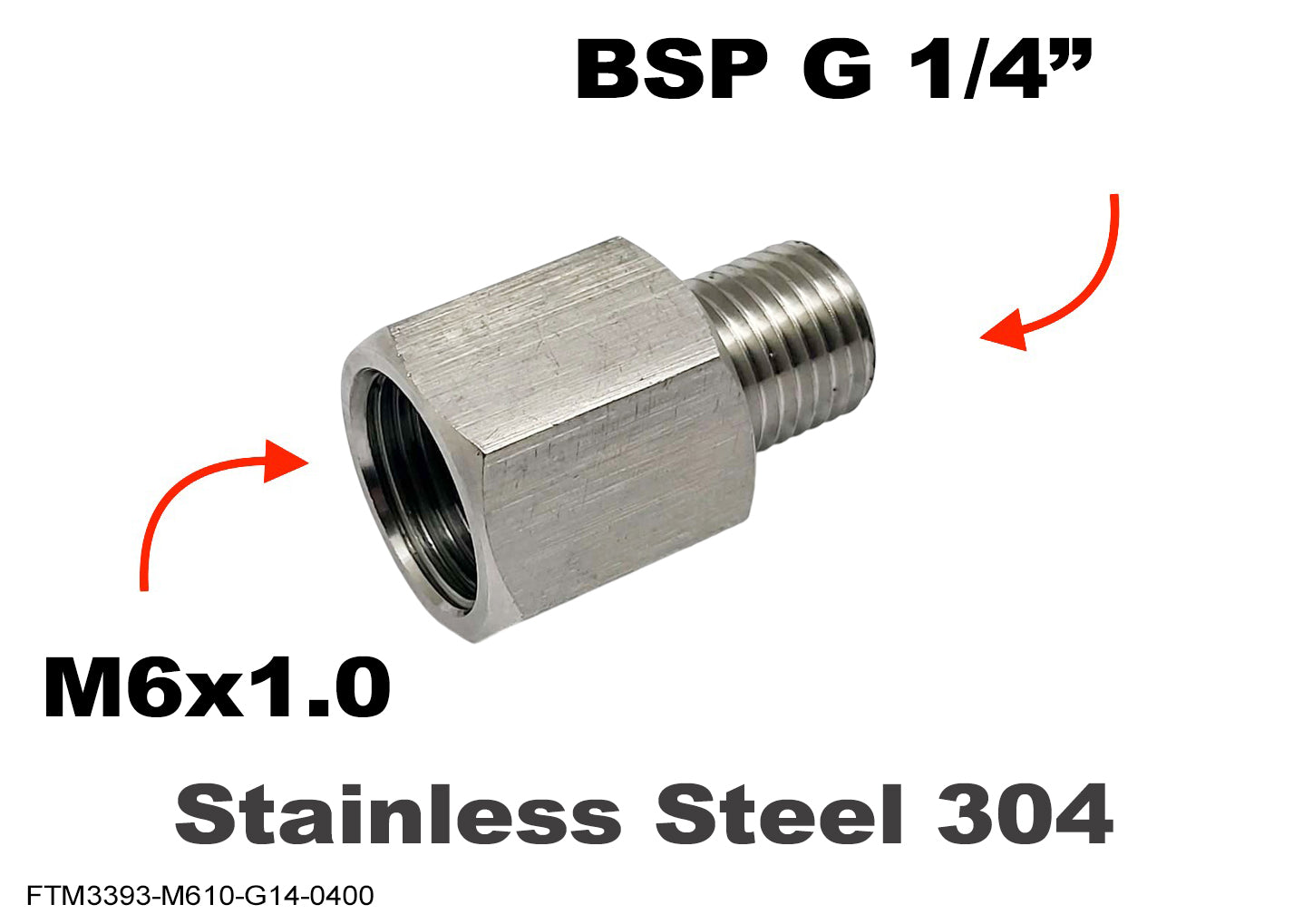 M6x1.0 Female to BSP G 1/4 inch Male Stainless Sensor Adaptor Fittings Conversion