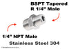 1/4 inch NPT to BSPT Tapered R 1/4 inch Male Stainless Sensor Adaptor Fitting Conversion