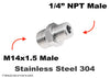 M14x1.5 Male to 1/4 inch NPT Male Stainless Sensor Adaptor Fittings Conversion