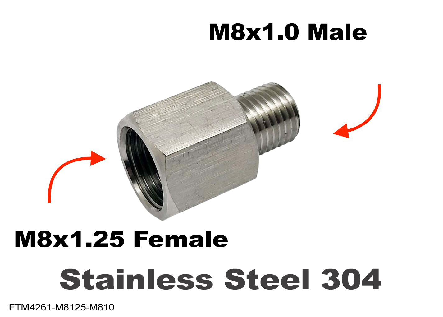 M8x1.25 Female to M8x1.0 Male Stainless Sensor Adaptor Fittings Conversion