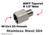 M12x1.25 Female to BSPT Tapered R 1/2 inch Male Stainless Sensor Adaptor Fittings