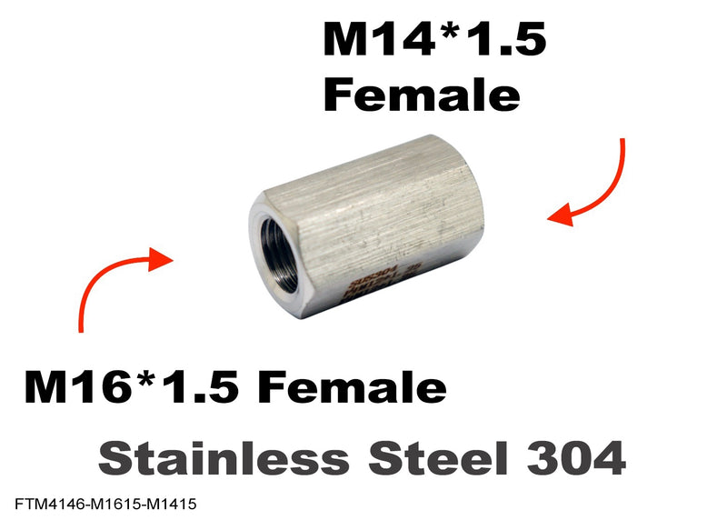 M16*1.5 FEMALE to M14*1.5 FEMALE Stainless Sensor Adaptor Fittings Conversion