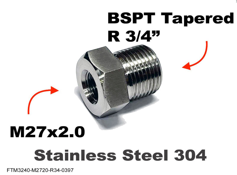 M27x2.0 Female to BSPT Tapered R 3/4 inch Male Stainless Sensor Adaptor Fittings