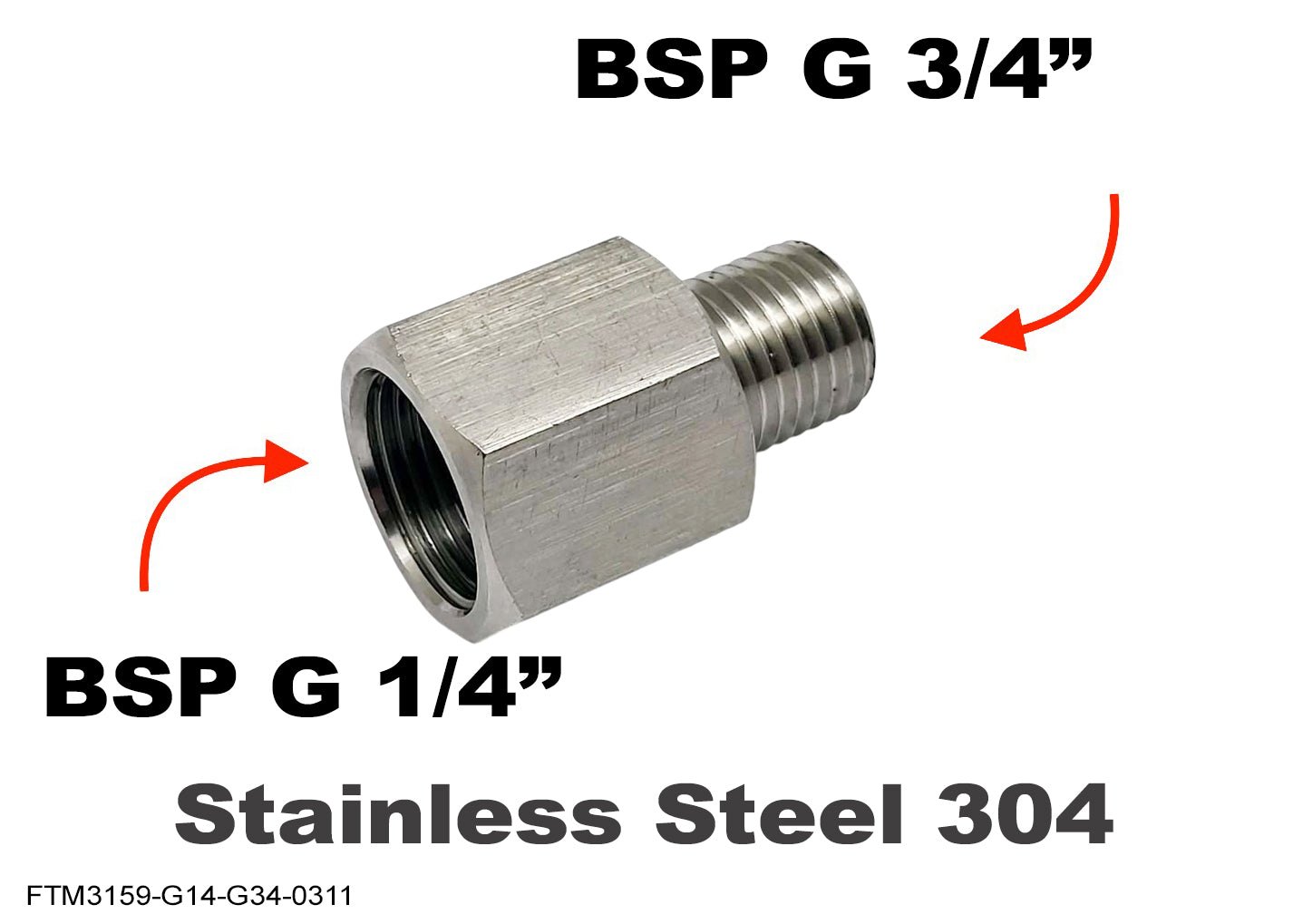 BSP G 1/4 inch Female to BSP G 3/4 inch Male Stainless Sensor Adaptor Fitting Conversion