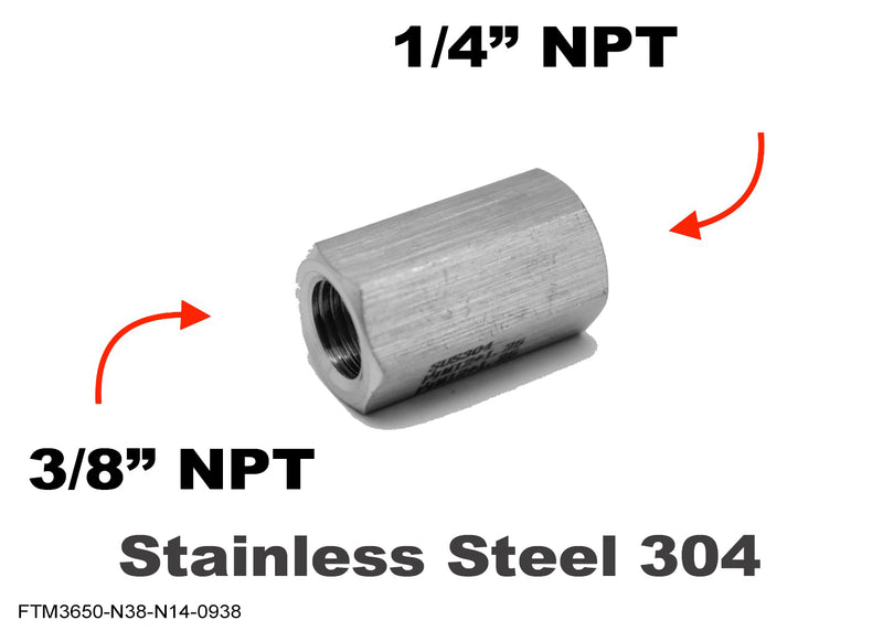 3/8 inch NPT Female to 1/4 inch NPT Female Stainless Sensor Adaptor Fittings Conversion