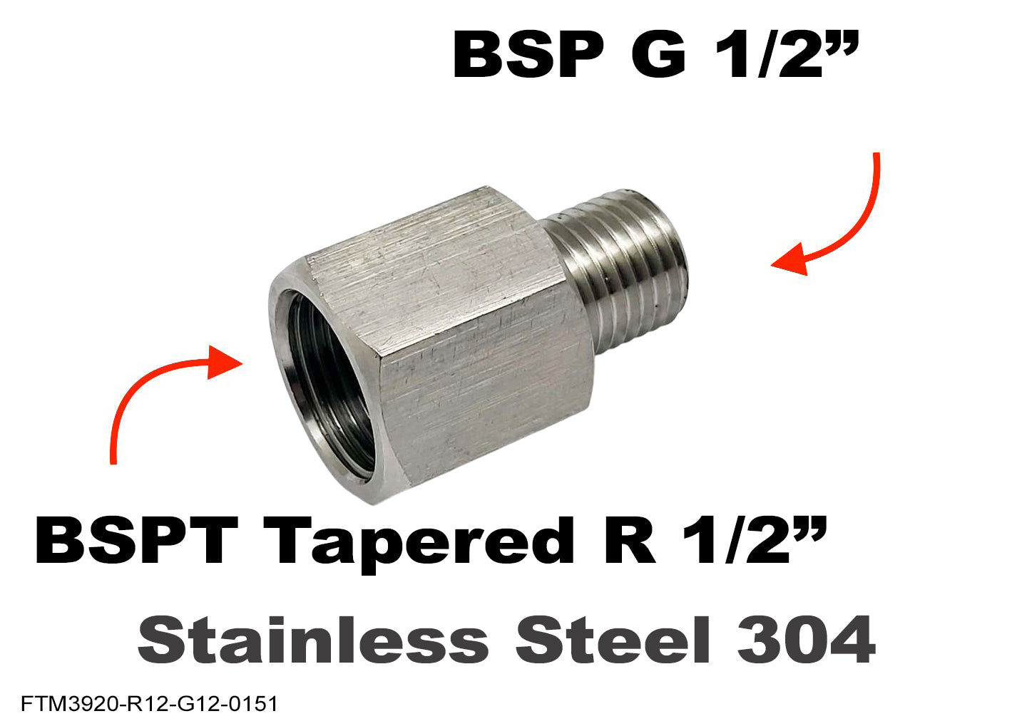 BSPT Tapered R 1/2 inch Female to BSP G 1/2 inch Male Stainless Sensor Adaptor Fittings