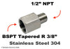 BSPT Tapered R 3/8 inch Female to 1/2 inch NPT Male Stainless Sensor Adaptor Fittings