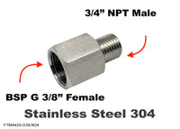 BSP G 3/8 inch FEMALE to 3/4 inch NPT MALE Stainless Sensor Adaptor Fittings Conversion