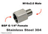 BSP G 1/4 inch Female to M16x2.0 Male Stainless Sensor Adaptor Fittings Conversion