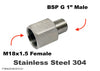 M18x1.5 Female to BSP G 1 inch Male Stainless Sensor Adaptor Fittings Conversion