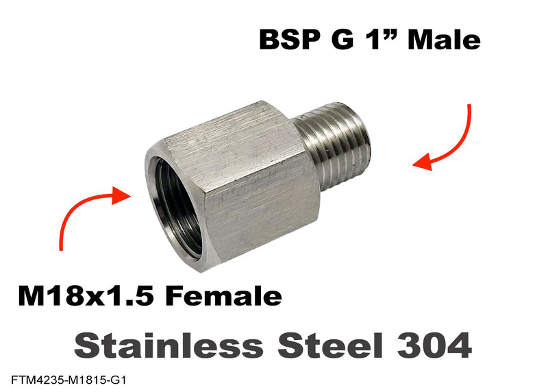 M18x1.5 Female to BSP G 1 inch Male Stainless Sensor Adaptor Fittings Conversion