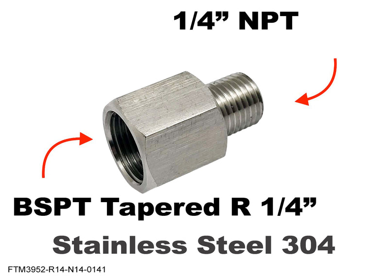 BSPT Tapered R 1/4 inch Female to 1/4 inch NPT Male Stainless Sensor Adaptor Fittings