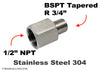 1/2 inch NPT Female to BSPT Tapered R 3/4 inch Male Stainless Sensor Adaptor Fittings