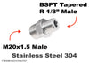 M20x1.5 to BSPT Tapered R 1/8 inch Male Stainless Sensor Adaptor Fittings Conversion
