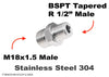 M18x1.5 to BSPT Tapered R 1/2 inch Male Stainless Sensor Adaptor Fittings Conversion