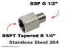BSPT Tapered R 1/4 inch Female to BSP G 1/2 inch Male Stainless Sensor Adaptor Fittings