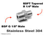 BSP G 1/8 inch Male to BSPT Tapered R 1/4 inch Male Stainless Sensor Adaptor Fittings