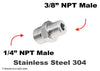 1/4 inch NPT Male to 3/8 inch NPT Male Stainless Sensor Adaptor Fittings Conversion