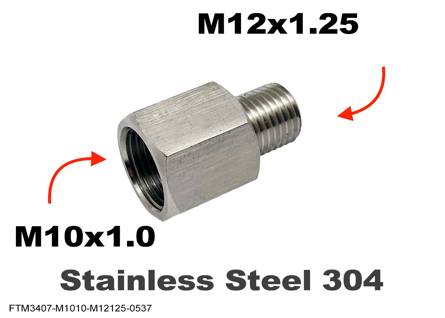 M10x1.0 Female to M12x1.25 Male Stainless Sensor Adaptor Fittings Conversion