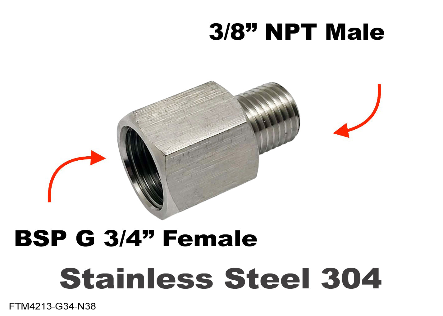 BSP G 3/4 inch Female to 3/8 inch NPT Male Stainless Sensor Adaptor Fittings Conversion