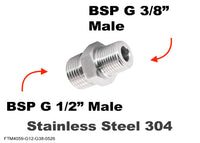 BSP G 1/2 inch Male to BSP G 3/8 inch Male Stainless Sensor Adaptor Fittings Conversion