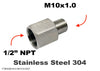 1/2 inch NPT Female to M10x1.0 Male Stainless Sensor Adaptor Fittings Conversion