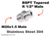 M20x1.5 to BSPT Tapered R 1/2 inch Male Stainless Sensor Adaptor Fittings Conversion