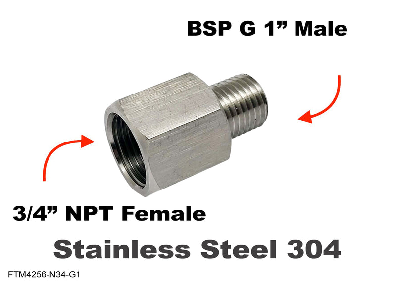 3/4 inch NPT Female to BSP G 1 inch Male Stainless Sensor Adaptor Fittings Conversion