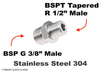 BSP G 3/8 inch Male to BSPT Tapered R 1/2 inch Male Stainless Sensor Adaptor Fittings