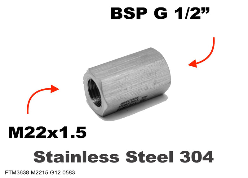 M22x1.5 Female to BSP G 1/2 inch Female Stainless Sensor Adaptor Fittings Conversion