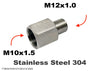 M10x1.5 Female to M12x1.0 Male Stainless Sensor Adaptor Fittings Conversion