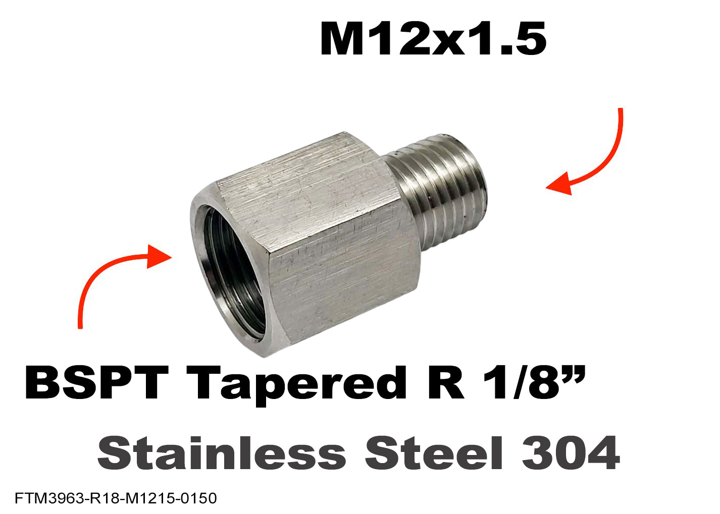BSPT Tapered R 1/8 inch Female to M12x1.5 Male Stainless Sensor Adaptor Fittings