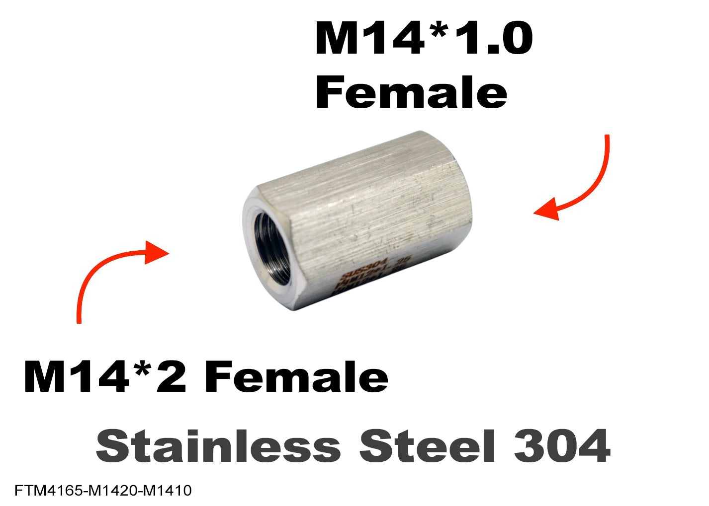 M14*2 FEMALE to M14*1.0 FEMALE Stainless Sensor Adaptor Fittings Conversion